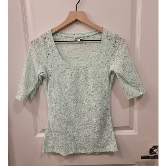 Express Mint Green Lace Top - Picture 1 of 7